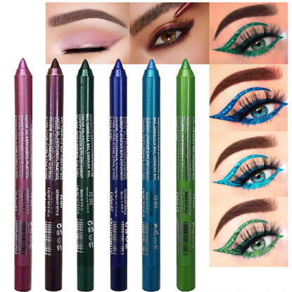 Picture of evpct 6Pcs Blue Colored Glitter Eyeliner Pencils Set delineadores de colores para ojos ojos contra el agua Dark Light Blue Green Purple Red Pink Metallic Colorful Liquid Eye Liner Set Women Waterproof