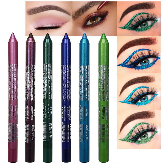Picture of evpct 6Pcs Blue Colored Glitter Eyeliner Pencils Set delineadores de colores para ojos ojos contra el agua Dark Light Blue Green Purple Red Pink Metallic Colorful Liquid Eye Liner Set Women Waterproof
