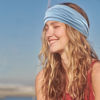 Picture of GiLi 2 Pack Wide Headbands for Women Boho Knotted Non Slip Fashion Hair Bands Yoga Running Sports Workout Gym Head Wraps Elastic Soft Cotton Cloth Turbans Bandana for Girls (Light Purple,Light Blue)