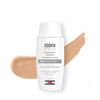 Picture of ISDIN Eryfotona Ageless Tinted Mineral Sunscreen for Face, SPF 50 Zinc Oxide Formula Helps Repair Sun Damage, 1.7 Fl.Oz. Travel-Size Tube, Water Resistant and Non-comedogenic