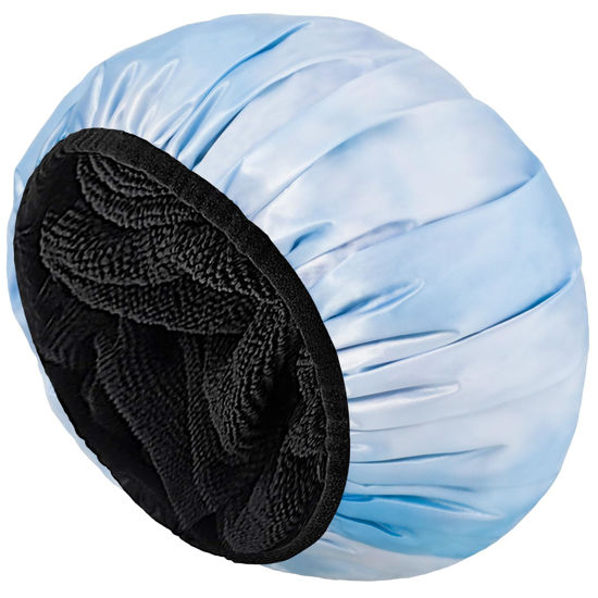 Picture of Aquior Shower Caps,Terry Lined Shower Cap for Women Reusable, Triple Layer Waterproof Bath Cap, Extra Large for Women Long Hair