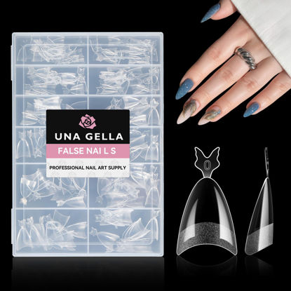 Picture of UNA GELLA Almond Shape Nail Tips Half Cover 216pcs Medium Almond Gel x Nail Tips Pre-buff Matte Soft Gel Almond Acrylic Press On Nails Easier Gel Nail Extentions Art Salon 12 Sizes
