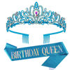 Picture of "Birthday Queen" Sash and Crystal Tiara Set Tiara and Crowns for Women COCIDE Birthday Gift for Girl Kit Decorations Set Rhinestone Hair Accessories Glitter Stain Silk Sash for Party