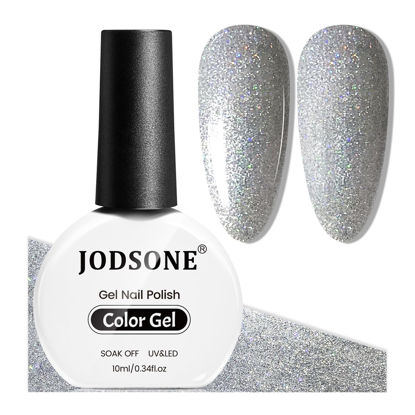 Picture of JODSONE 10ml Shiny Silver Gel Nail Polish Silver Gel Polish Glitter Silver Nail Polish Gel Silver High Gloss Soak Off U V Gel Nail Manicure Salon DIY at Home