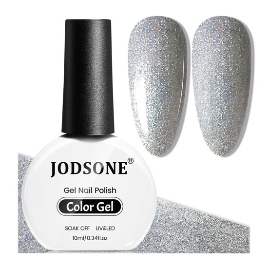 Picture of JODSONE 10ml Shiny Silver Gel Nail Polish Silver Gel Polish Glitter Silver Nail Polish Gel Silver High Gloss Soak Off U V Gel Nail Manicure Salon DIY at Home