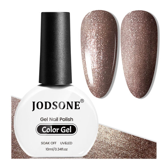 Picture of JODSONE 10ml Gel Nail Polish Reflective Glitter Brown Gel Polish Glitter Brown Nail Polish Gel Shiny Brown High Gloss Soak Off U V Gel Nail Manicure Salon DIY at Home
