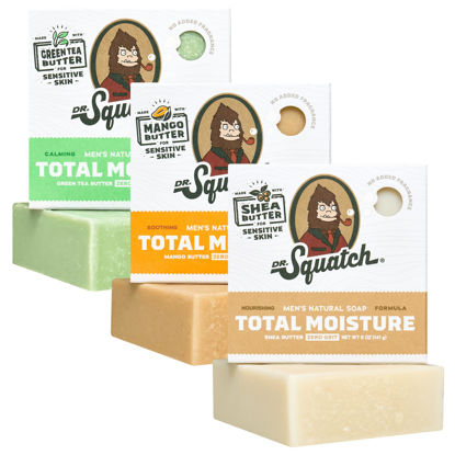 Picture of Dr. Squatch NEW Total Moisture Men's Bar Soap - 3-Pack Unscented Shea Butter, Mango Butter, Green Tea Butter - No Added Fragrance - Nourish, Smooth, and Calm Skin - Formulated for Sensitive Skin