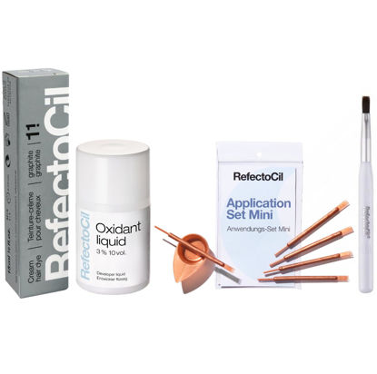 Picture of RefectoCil Graphite (#1.1) Hair Tinting Kit Includes Cream Hair Dye + Liquid Oxidant 3% + Application Set & Mixing Dish