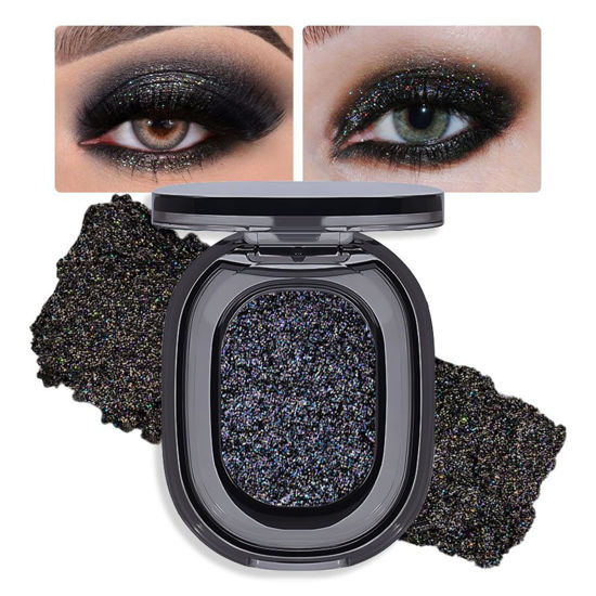Picture of Eye shadow low saturation delicate long-lasting eye shadow palette, Monochrome Glittler Eyeshadow, pressed glitter eyeshadow, Glittle Pressed Powder Single Vegan Eyeshadow, (01 Glittle Black)