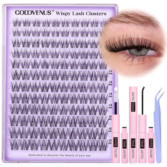 Picture of Invisible Band Lash Clusters Kit Wispy Natural Cluster Eyelash Extension Kit DIY Lash Extension Kit C Curl 10-16MM Eyelash Clusters Volume Individual Lashes Kit by Goddvenus