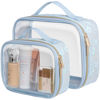 Picture of PACKISM Floral Texture Lace TSA Approved Toiletry Bag - 180° Large Opening Clear Makeup Bags in 2 Size, TSA Clear Toiletry Bag with Handle, 0.5 mm Thick Non-deformable No Smell, Blue