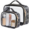 Picture of PACKISM Floral Texture Lace TSA Approved Toiletry Bag - 180° Large Opening Clear Makeup Bags in 2 Size, Clear Cosmetic Bags with Handle, 0.5 mm Thick Non-deformable No Smell, Black