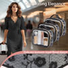 Picture of PACKISM Floral Texture Lace TSA Approved Toiletry Bag - 180° Large Opening Clear Makeup Bags in 2 Size, Clear Cosmetic Bags with Handle, 0.5 mm Thick Non-deformable No Smell, Black