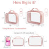 Picture of PACKISM Floral Texture Lace TSA Approved Toiletry Bag - 180° Large Opening Clear Makeup Bags in 2 Size, Clear Bags for Travel with Handle, 0.5 mm Thick Non-deformable No Smell, Pink