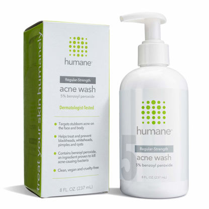 Picture of humane Benzoyl Peroxide Acne Body Wash - 5% Regular-Strength Acne Treatment for Face, Skin, Back and Body - 8 Fl Oz - Dermatologist-Tested Non-Foaming Cleanser - Vegan, Cruelty-Free