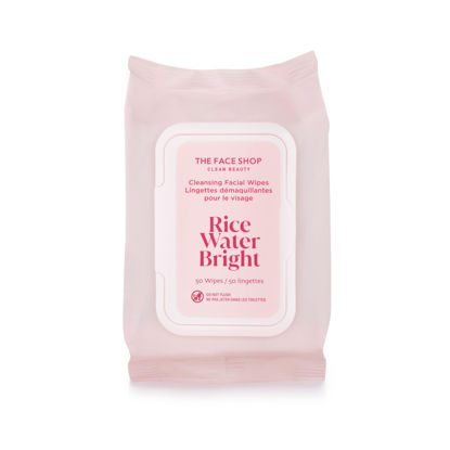 Picture of The Face Shop Rice Water Bright Makeup Remover Wipes for Face with Rice Extract, Brightening, Moisturizing, Infused with Cleansing Milk, Vegan Disposable Cleansing Facial Wipes, Korean Skin Care