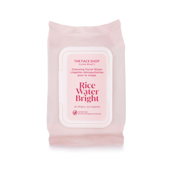 Picture of The Face Shop Rice Water Bright Makeup Remover Wipes for Face with Rice Extract, Brightening, Moisturizing, Infused with Cleansing Milk, Vegan Disposable Cleansing Facial Wipes, Korean Skin Care