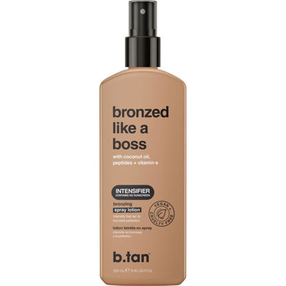 Picture of b.tan Sun Tanning Lotion Spray | Bronzed Like a Boss - Brown Outdoor Bronzing Accelerator, Best Tan Intensifier, No SPF, Packed with Coconut Oil, Peptides, & Vitamin E, Austrailian Brand, 8.45 Fl Oz