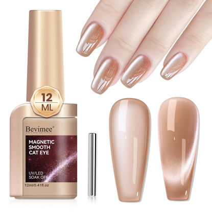 Picture of Bevimee Moonlight Cat Eye Gel Nail Polish 12ML, Crystal Nude High Gloss Cateye Gel Polish Nail Magnetic Glitter Holographic Nail Polish Glass Diamond Cats Eye Velvet UV Gel Polish for Nail Art 1PC