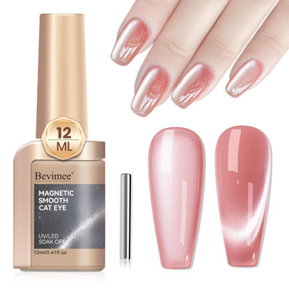 Picture of Bevimee Cat Eye Gel Nail Polish 12ML, Moonlight Cateye Gel Polish Crystal Mirror Gloss Magnetic Nail Gel Pink Glitter Holographic Nail Polish Cats Eye Velvet UV Gel Polish for Nail Art 1PC