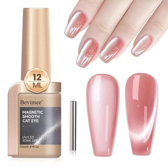 Picture of Bevimee Cat Eye Gel Nail Polish 12ML, Moonlight Cateye Gel Polish Crystal Mirror Gloss Magnetic Nail Gel Pink Glitter Holographic Nail Polish Cats Eye Velvet UV Gel Polish for Nail Art 1PC