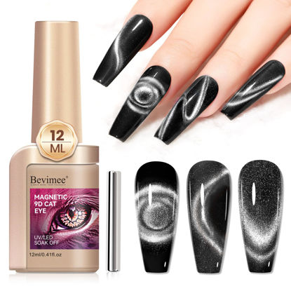 Picture of Bevimee Cat Eye Gel Nail Polish 12ML 9D Chameleon Cateye Magnetic Nail Polish Gel Holographic Silver Cat Eye Gel with Magnet Stick Varnish Gel Soak off UV Nail Art Gel Manicure Set 1PC