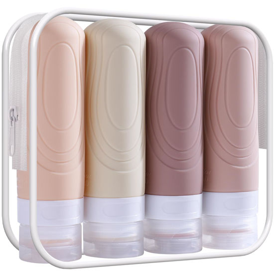 Picture of GLAMFIELDS TSA Approved Travel Bottles for Toiletries, 3oz Size Leak Proof Silicone Containers for Shampoo, Conditioner,Easy to Squeeze and Portable, Essentials for Traveling (4 Pack) Apricot