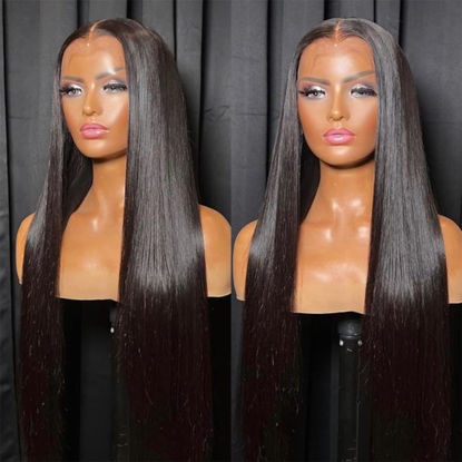 Picture of QD-Tizer Synthetic Lace Front Wigs for Black Women Straight Long Hair Wigs Pre Plucked Bleached Knots with Baby Hair Heat Resistant Full Wigs Glueless Wigs