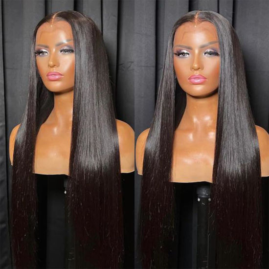 Picture of QD-Tizer Synthetic Lace Front Wigs for Black Women Straight Long Hair Wigs Pre Plucked Bleached Knots with Baby Hair Heat Resistant Full Wigs Glueless Wigs