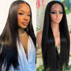 Picture of QD-Tizer Synthetic Lace Front Wigs for Black Women Straight Long Hair Wigs Pre Plucked Bleached Knots with Baby Hair Heat Resistant Full Wigs Glueless Wigs