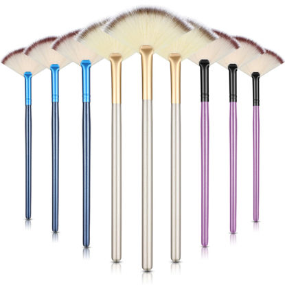 Picture of 9 Pieces Facial Brushes Fan Mask Brushes, Soft Facial Applicator Brushes Tools for Peel Glycolic Mask Makeup for Mud Cream (Blue, Purple, Champagne)