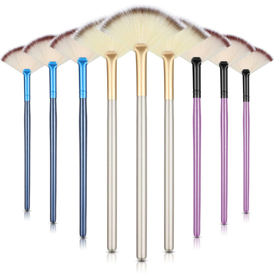 Picture of 9 Pieces Facial Brushes Fan Mask Brushes, Soft Facial Applicator Brushes Tools for Peel Glycolic Mask Makeup for Mud Cream (Blue, Purple, Champagne)