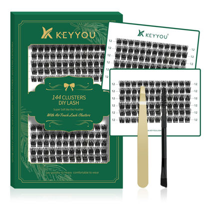 Picture of Lash Clusters 144pcs Individual Lashes D Curl 12mm Eyelash Clusters KEYYOU Air Touch Cluster Lashes Super Lightweight Soft Wispy Comfortable Easy DIY at Home(Air03-D-12mm)