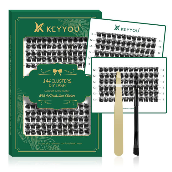Picture of Lash Clusters 144pcs Individual Lashes D Curl 12mm Eyelash Clusters KEYYOU Air Touch Cluster Lashes Super Lightweight Soft Wispy Comfortable Easy DIY at Home(Air03-D-12mm)