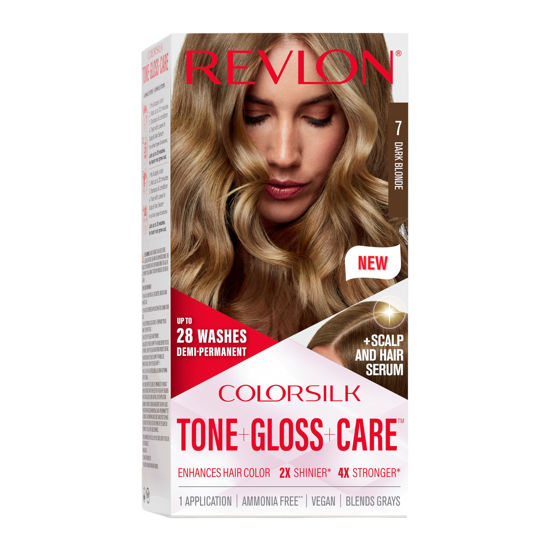 Picture of Revlon ColorSilk Tone + Gloss + Care Demi Permanent Hair Color, Hair Dye with Leave in Scalp and Hair Serum, 2x Shinier, 4x Stronger, 7 Dark Blonde, 4.5 fl. oz