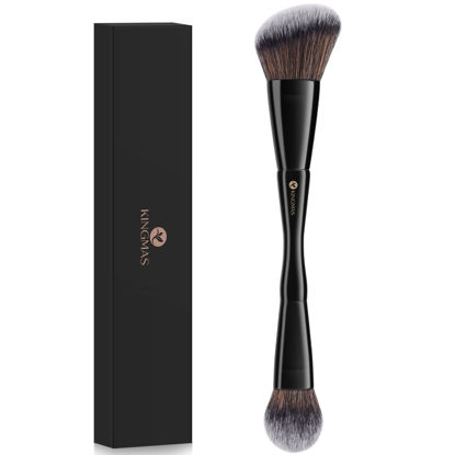 Picture of KINGMAS Foundation Makeup Brush, Double-ended Angled/Round Top Contour Makeup Brush for Beauty Blending Liquid Powder, Concealer Cream Cosmetics Blush Brush (Black)