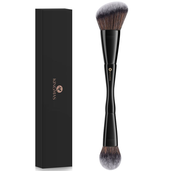 Picture of KINGMAS Foundation Makeup Brush, Double-ended Angled/Round Top Contour Makeup Brush for Beauty Blending Liquid Powder, Concealer Cream Cosmetics Blush Brush (Black)