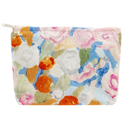 Picture of PAZIMIIK Floral Makeup Bag Large Cotton Zipper Pouch for Purse Travel Canvas Make Up Organizer for Women Cosmetic,Garden Orange
