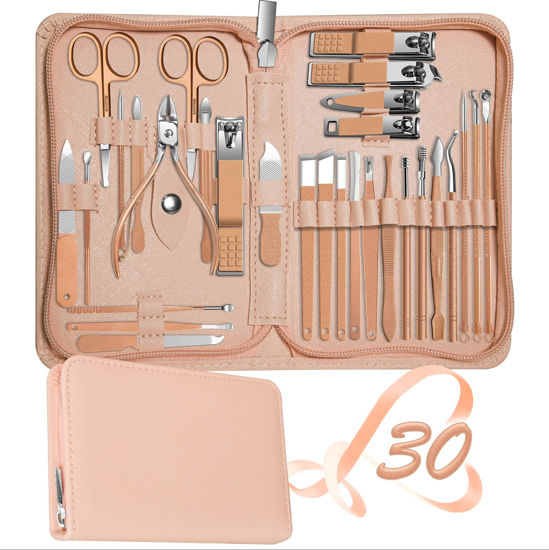 Picture of Manicure Set 30 in 1 Nail Clippers Set,Nail Manicure Kit for Women,RedFlow Toenail Clippers,Pedicure Kit,Pedicure Tools,Suitable for Travel Manicure Tools (Rose Gold)
