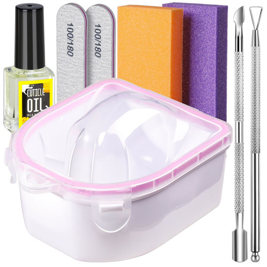 Picture of Teenitor Nail Soaking Bowl, Soak Off Gel Polish Dip Powder Remover, Manicure Bowl for Hand, Cuticle Remover Tools, Nail Brush Cuticle Pusher,Cuticle Oil Cuticle Peeler,Nail File Buffer Milk and Honey