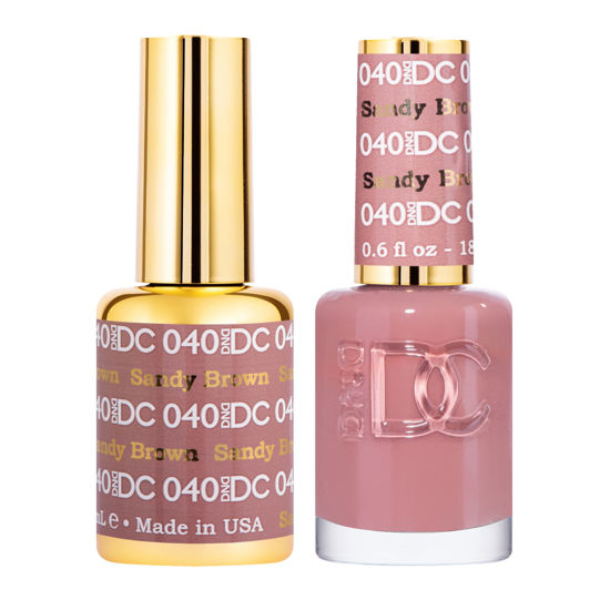 Picture of DND DC Gel Polish Set, Brown Collection, UV/LED Gel Polish and Air Dry Nail Lacquer, Matching Chip-Free Polish Duo, 040 Sandy Brown, 0.5 Fl Oz