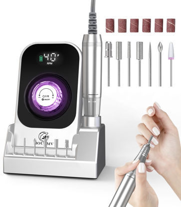 Picture of Portable Electric Nail Drill Machine: 40000RPM Professional Nail File Machine, Rechargeable Cordless Nail E-File with Bits & Base for Acrylic Nails Remove Nail Gel Polish Manicure Salon Home, Silver