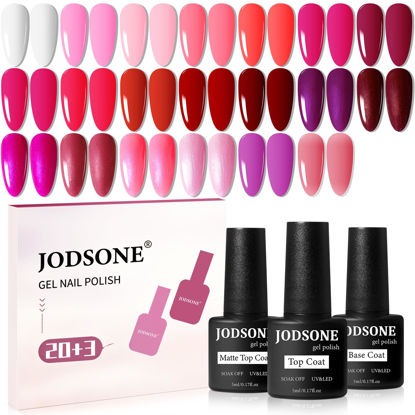 Picture of JODSONE 3 PCS Soak off Base Coat Matte and Glossy Top Coat 20 Glitter Red Pink Color High Shine and Fashion Gel Nail Polish Kit Happy Valentine's Day