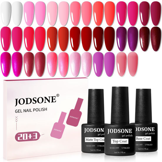 Picture of JODSONE 3 PCS Soak off Base Coat Matte and Glossy Top Coat 20 Glitter Red Pink Color High Shine and Fashion Gel Nail Polish Kit Happy Valentine's Day
