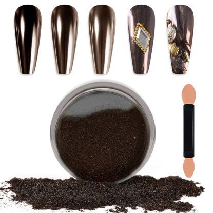 Picture of Laza Chrome Nail Powder Mirror Effect Metallic Dust Holographic Glitter Glazed Manicure Decoration Reflective Pigment for DIY Gel Polish Nail Art, Resin Craft, Gifts - Deep Brown