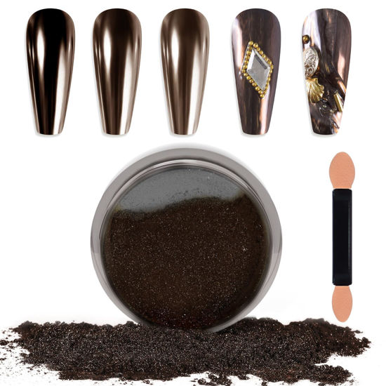 Picture of Laza Chrome Nail Powder Mirror Effect Metallic Dust Holographic Glitter Glazed Manicure Decoration Reflective Pigment for DIY Gel Polish Nail Art, Resin Craft, Gifts - Deep Brown