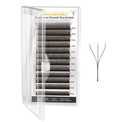 Picture of NAGARAKU W Eyelash Extension 3D Volume Premade 0.07mm C curl 8-12mm mix Faux Mink Dark Brown Cluster Easy Fanning yy Eye Lashes