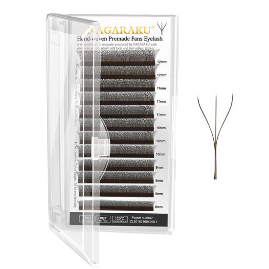 Picture of NAGARAKU W Eyelash Extension 3D Volume Premade 0.07mm C curl 8-12mm mix Faux Mink Dark Brown Cluster Easy Fanning yy Eye Lashes