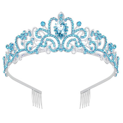 Picture of Didder Silver Tiaras and Crowns for Women, Blue Crystal Tiara Crowns For Women Girls Elegant Crown with Combs Princess Crown Tiara Birthday Crowns for Women Bridal Wedding Prom Birthday Party