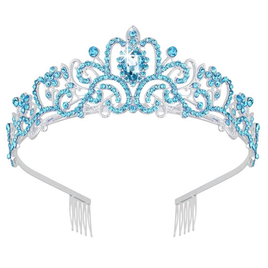Picture of Didder Silver Tiaras and Crowns for Women, Blue Crystal Tiara Crowns For Women Girls Elegant Crown with Combs Princess Crown Tiara Birthday Crowns for Women Bridal Wedding Prom Birthday Party
